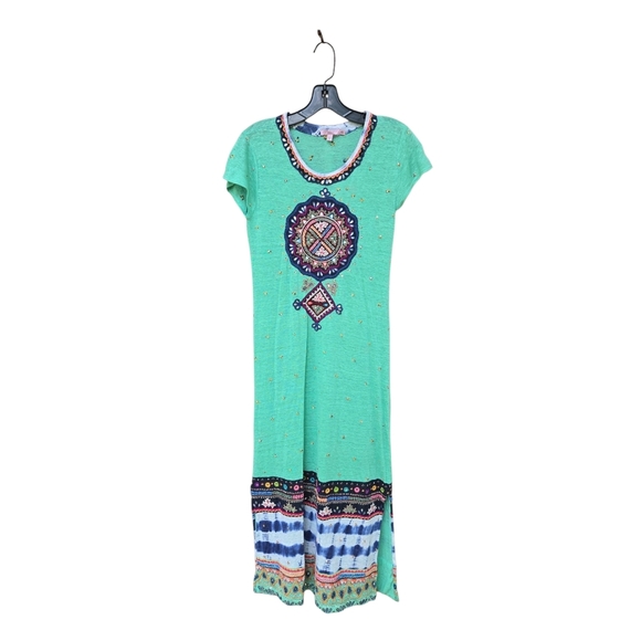 Calypso St. Barth Linen Embroidered Maxi Dress Boho Beach Resort Bali Size XS - Picture 1 of 5
